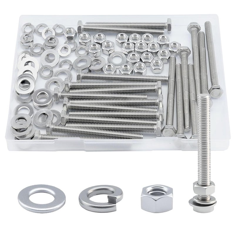 JROUTH 1/4-20 x3 Hex Head Screw Bolt(20PCS), Lock Nuts,Flat & Lock Washers Kits,304 Stainless Steel 18-8,Fully Threaded - Image 1